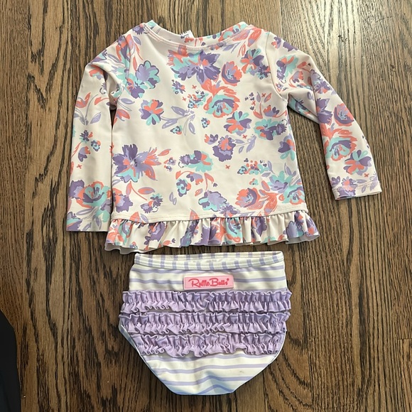 Rufflebutts Ruffled Long Sleeve Rash Guard 2-Piece - Picture 4 of 5